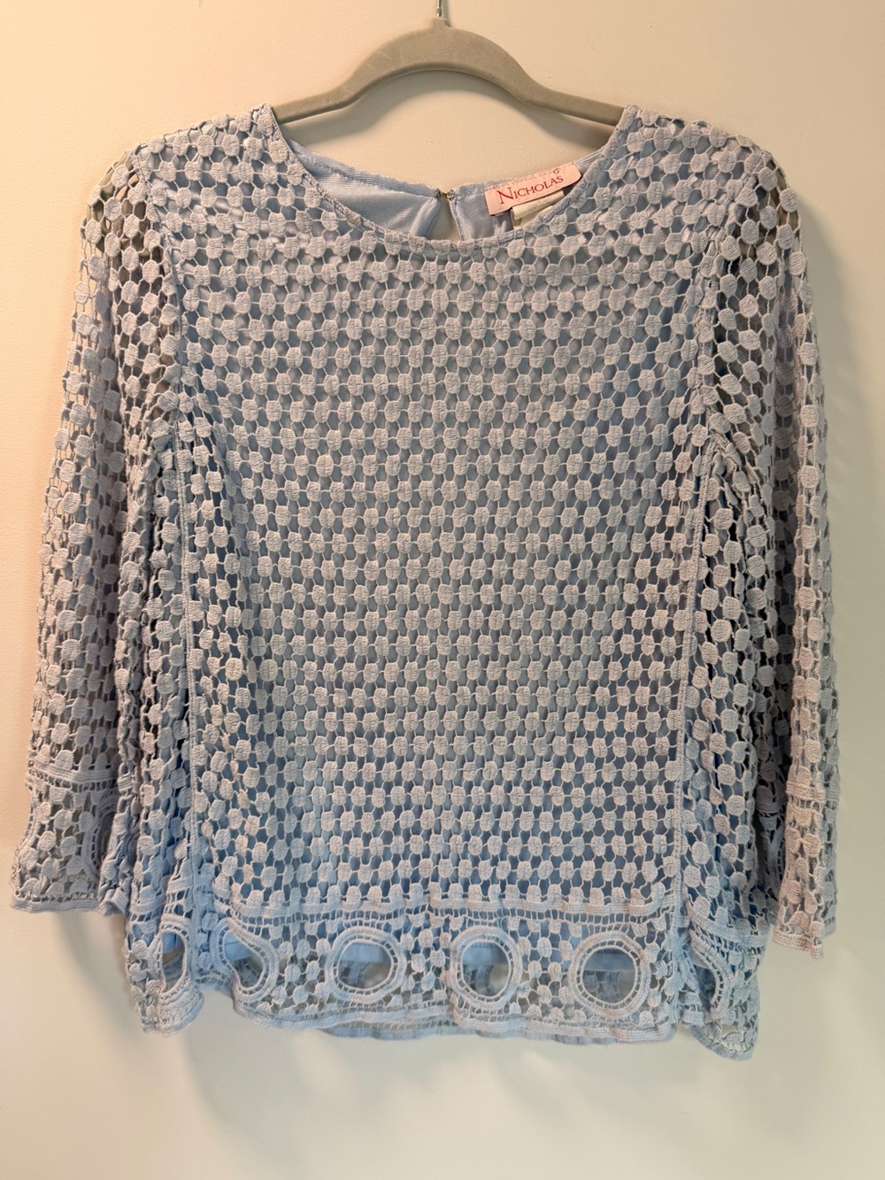 NICHOLAS Pale Blue Crochet Lace Blouse
